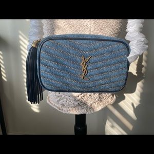 Saint Laurent "Lou" quilted camera bag in denim